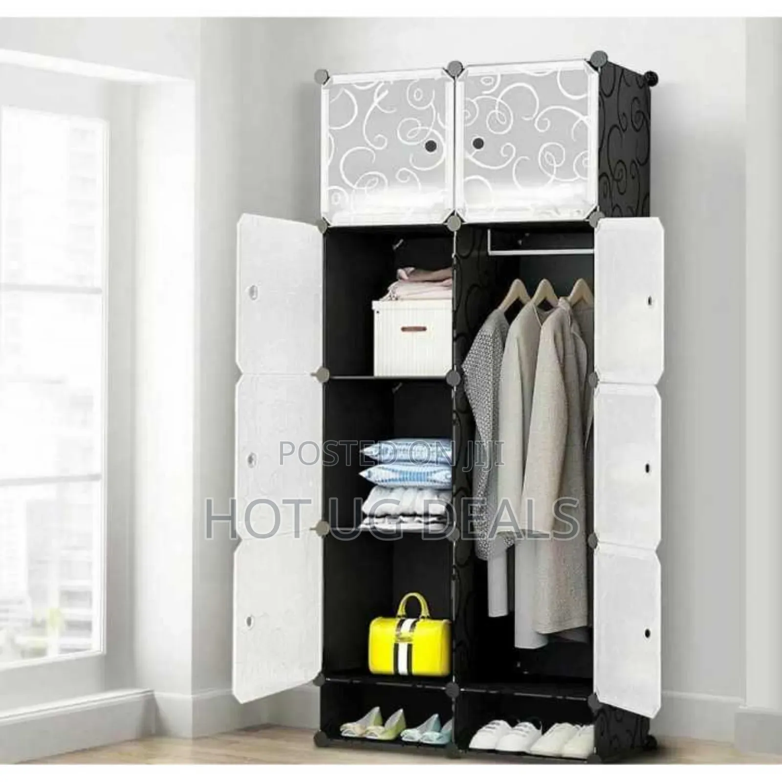 Two Columns Portable Plastic Wardrobe Closets - Black