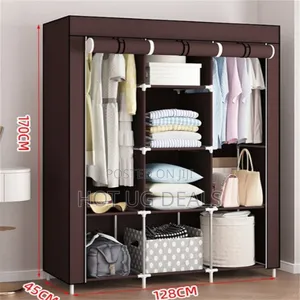 3 Column Cloth & Steel Wardrobe Not Assembled - Brown