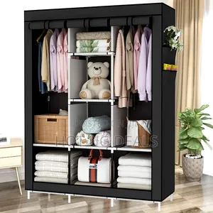 3 Column Metallic Cloth Wardrobe (Not Assembled) - Black
