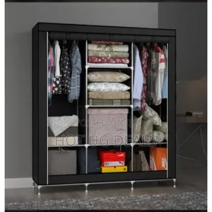 3 Column Metallic Cloth Wardrobe (Not Assembled) - Black