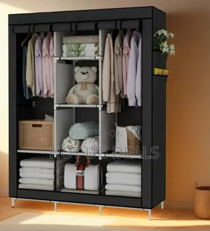 3 Column Metallic Cloth Wardrobe (Not Assembled) - Black