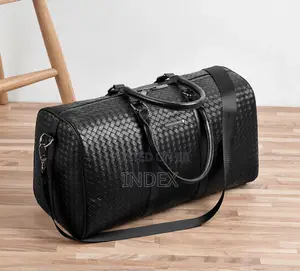 Fashion Men Black Leather New Travel Bag Overnight Duffle Handbag