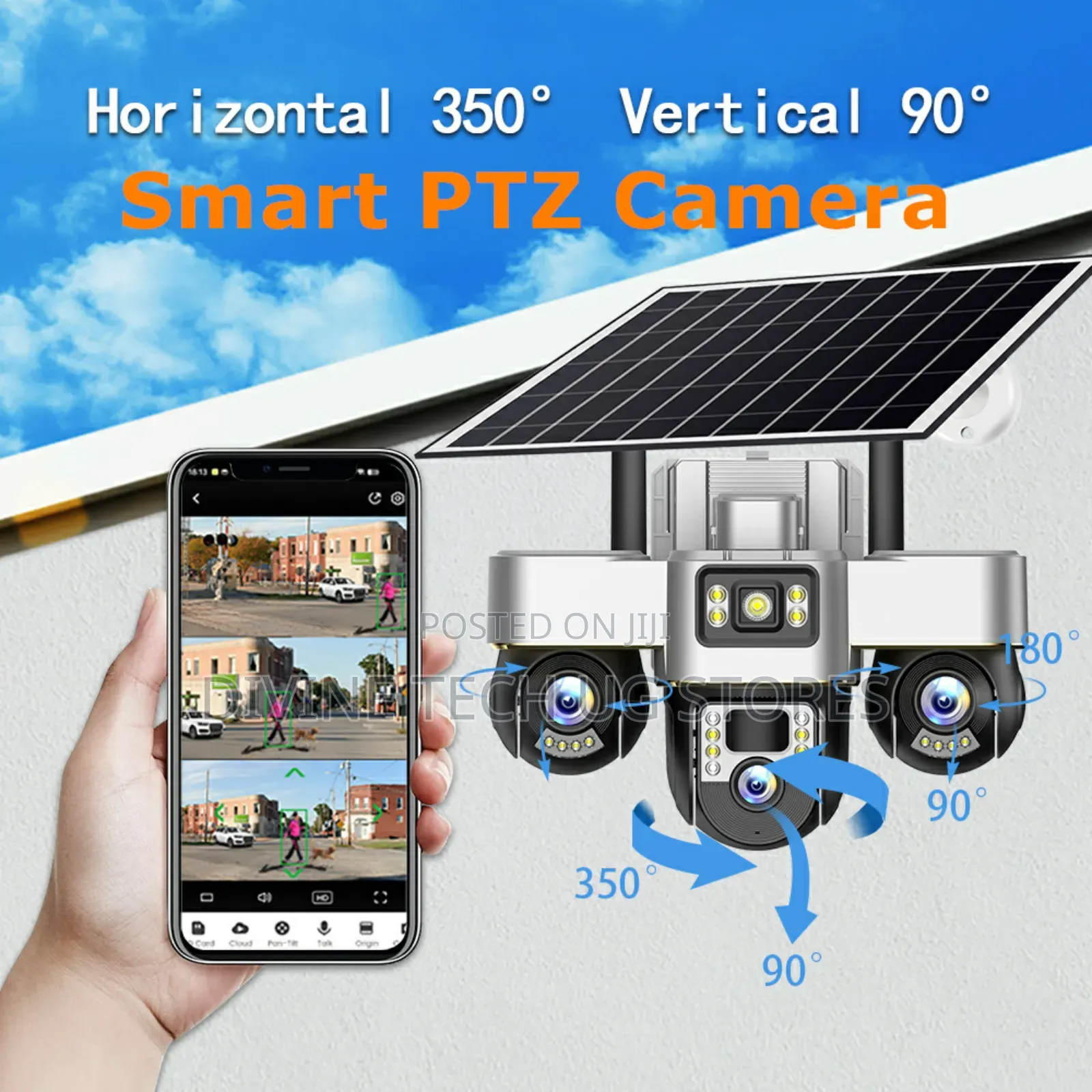 3 Lens Solar Smart PTZ Camera With Full Motion 360 Auto Rotation
