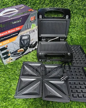 Hoffmans 3 In 1 Waffle Maker Sandwich Barbecue Grill- Black.