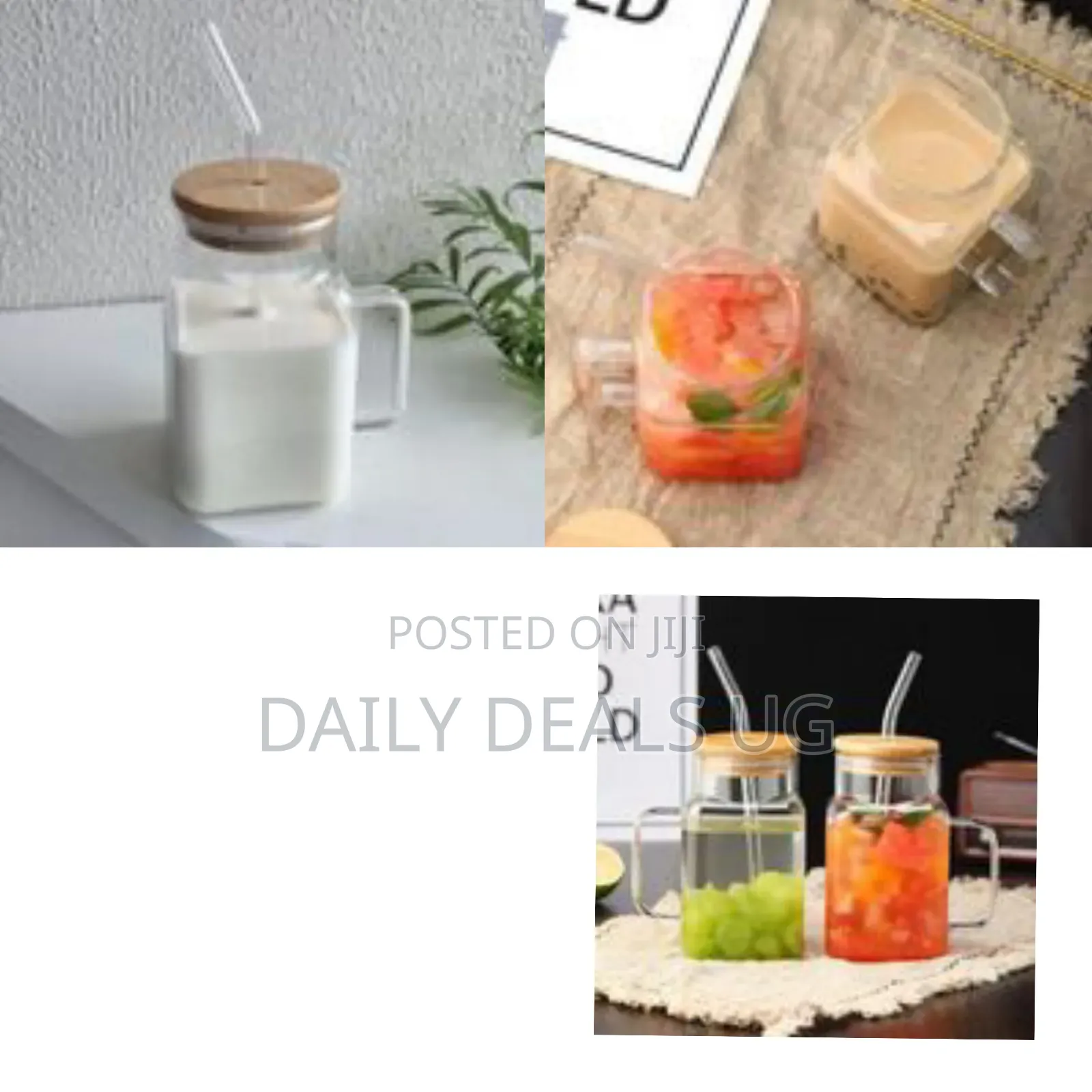 6-Piece Set of Generic Glass Drinking Tumblers Bamboo Lids and Straws