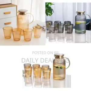 Elegant Ribbed Borosilicate Glass Pitcher Tumbler 7-Piece Set