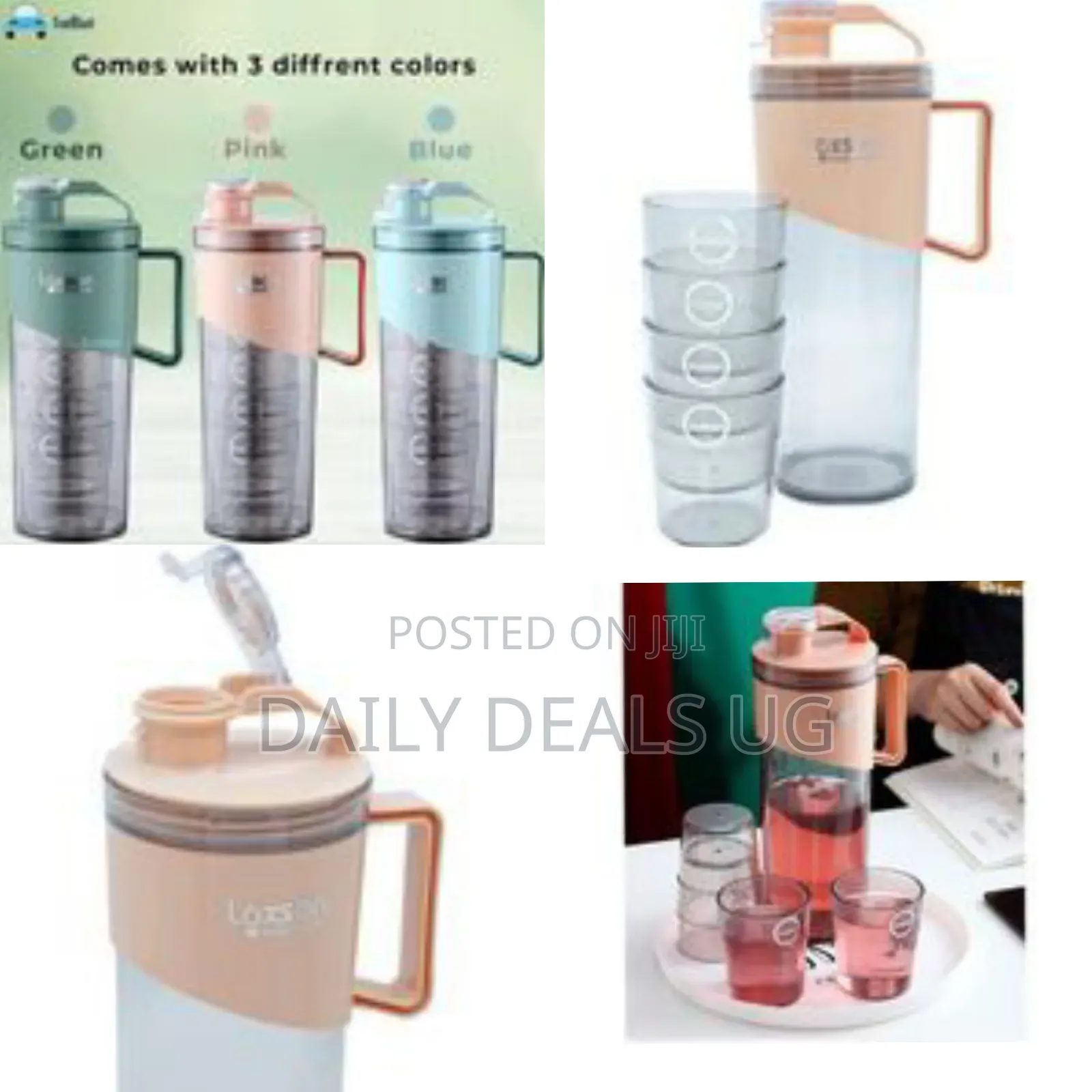 Stylish Beverage Pitcher Set With Integrated Stackable Cups-Multicolor