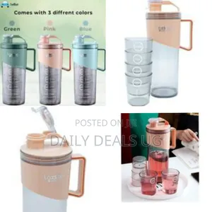 Stylish Beverage Pitcher Set With Integrated Stackable Cups-Multicolor