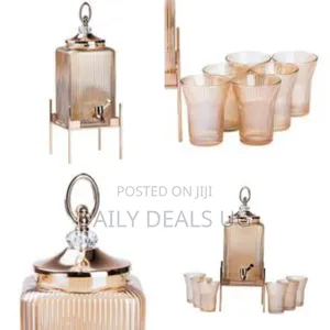 Elegant Fluted Glass Beverage Dispenser Set With Stand and Glasses