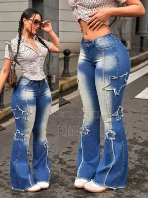 Classic Comfortable High Waisted Flared Jeans Cool Stretch .