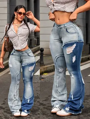 Classic Comfortable High Waisted Flared Jeans Cool Stretch .