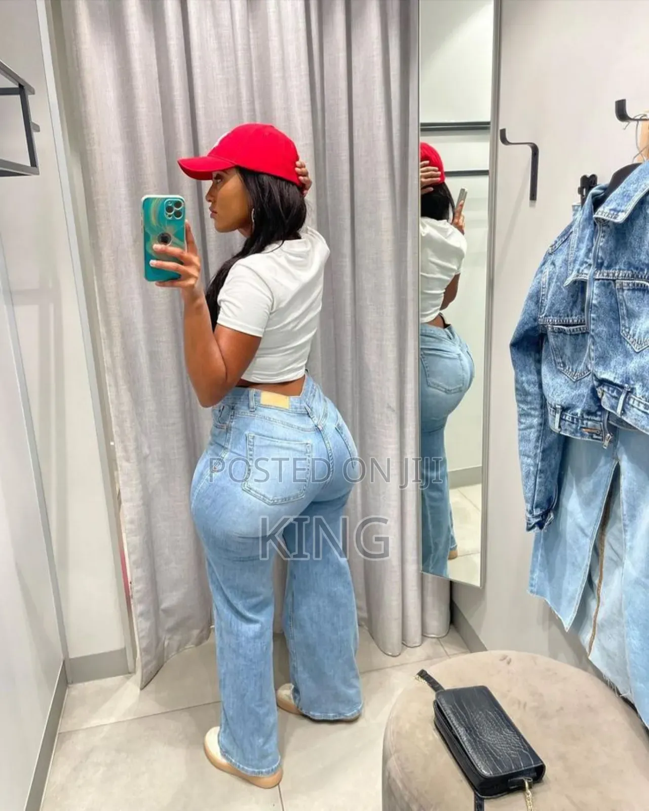 Classic Comfortable High Waisted Flared Jeans Cool Stretch .