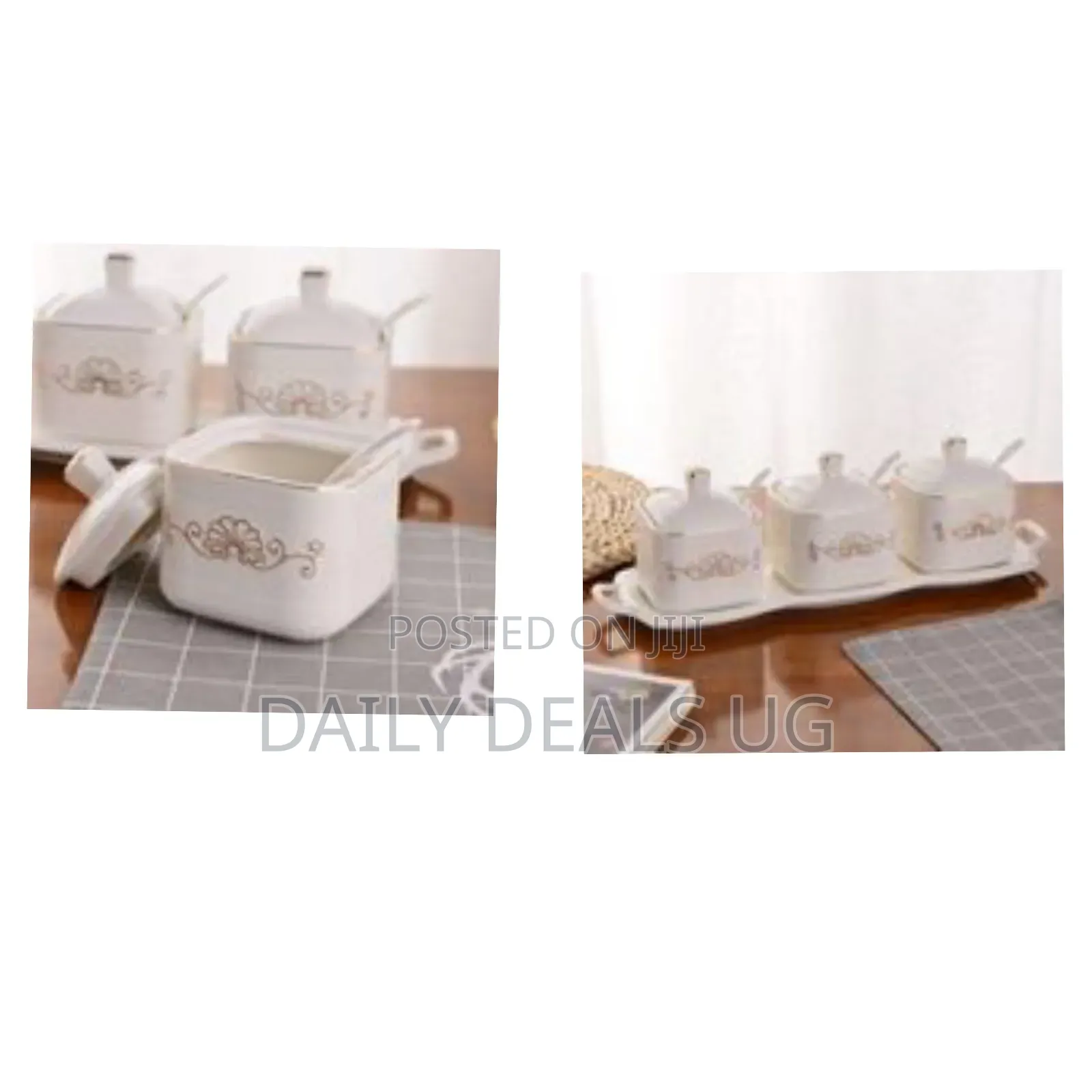Elegant Ceramic Condiment Jar Set With Serving Tray - Multicolor