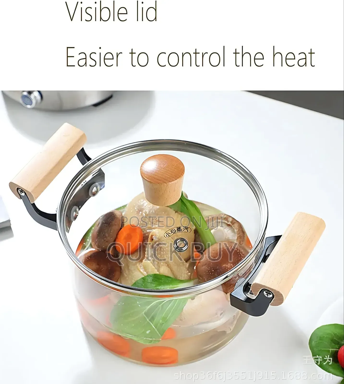 Glass Cooking Pot With Wooden Handle