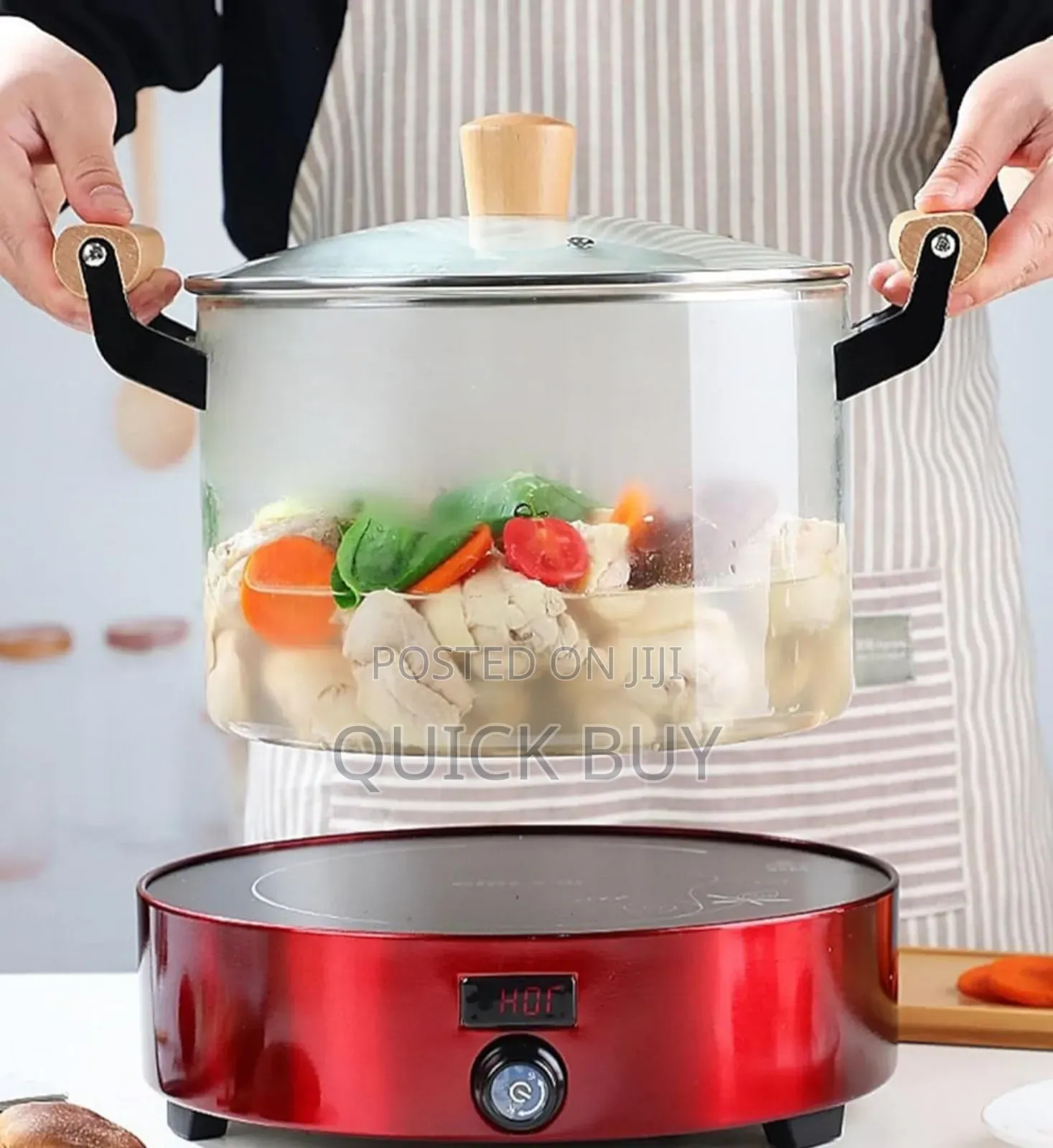 Glass Cooking Pot With Wooden Handle