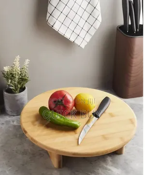 Round, Elevated Bamboo Cutting and Serving Board.