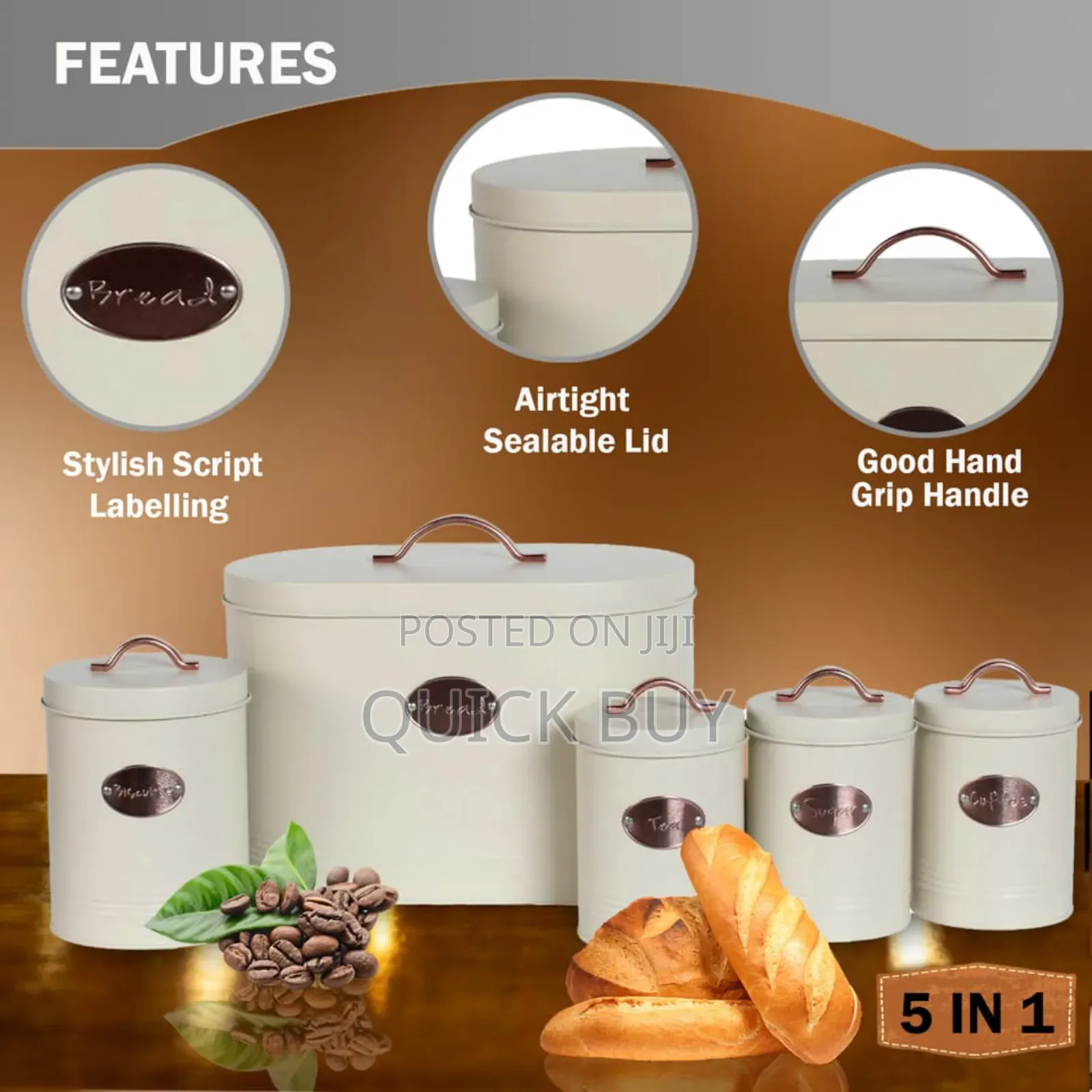5-Piece Cream/Black Kitchen Storage Canister Set