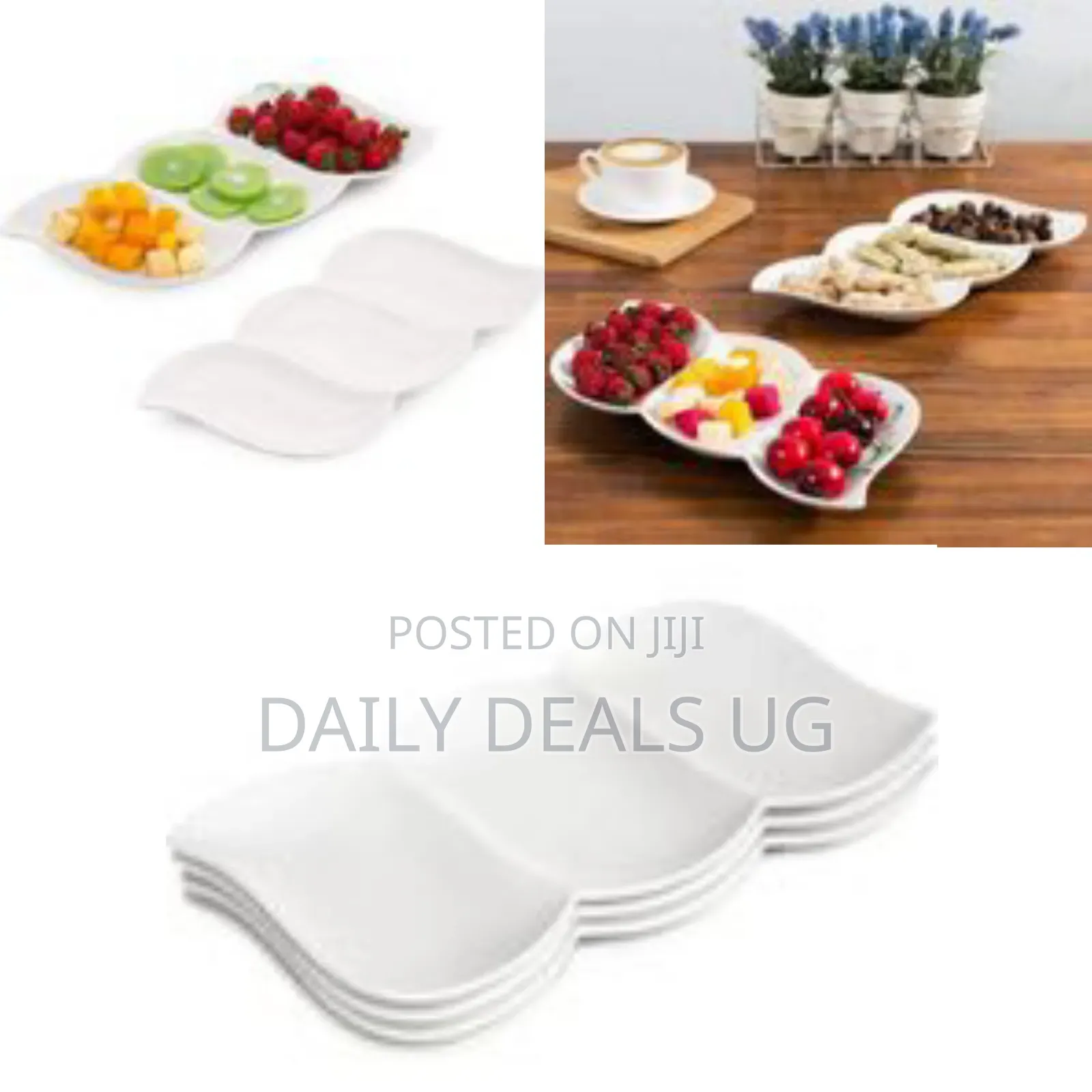 Sophisticated Three-Compartment Ceramic Serving Platter - Multicolor