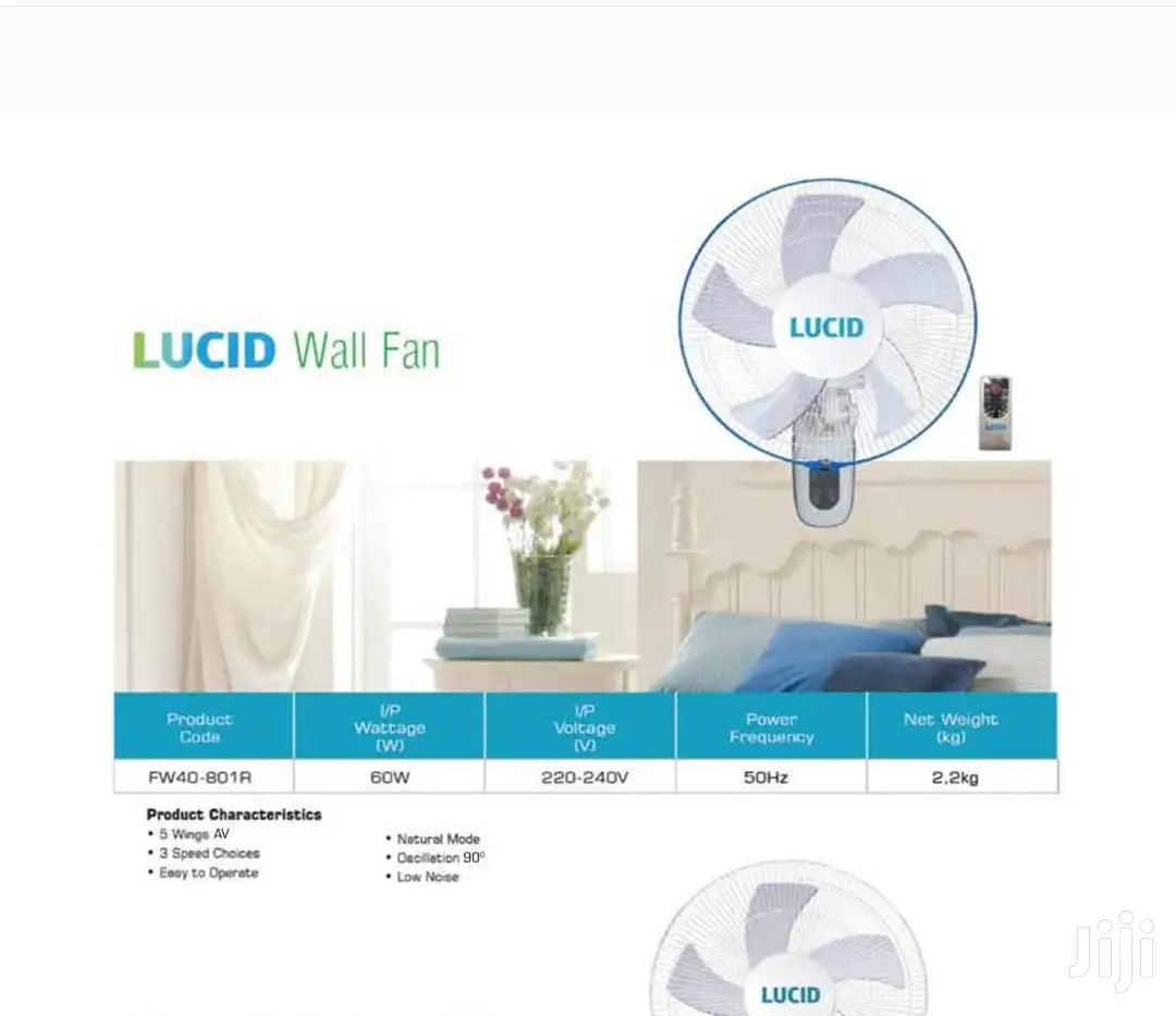 Lucid Wall Fan With Remote 16 Inches