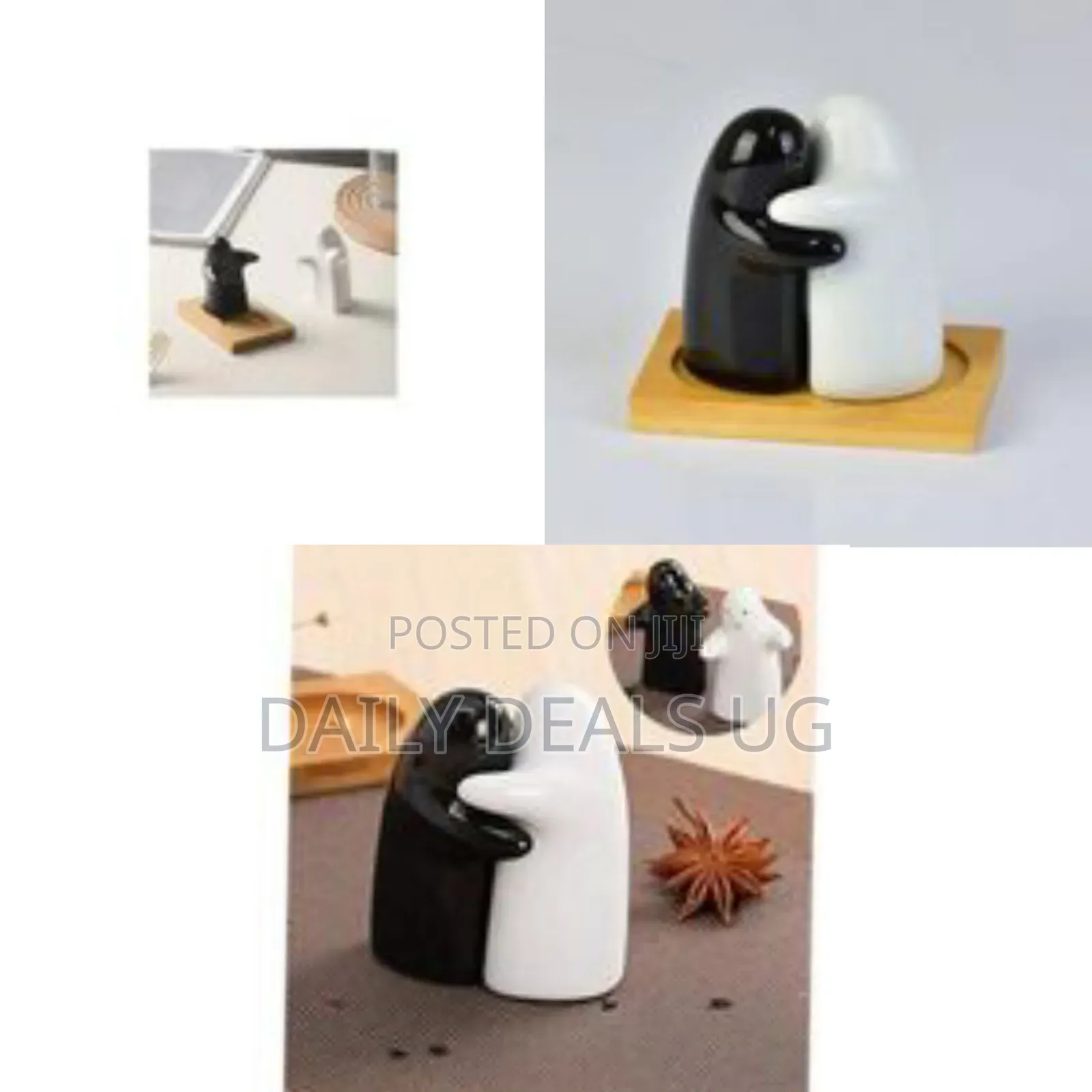 Charming Hugging Salt and Pepper Shaker Set With Wooden Base