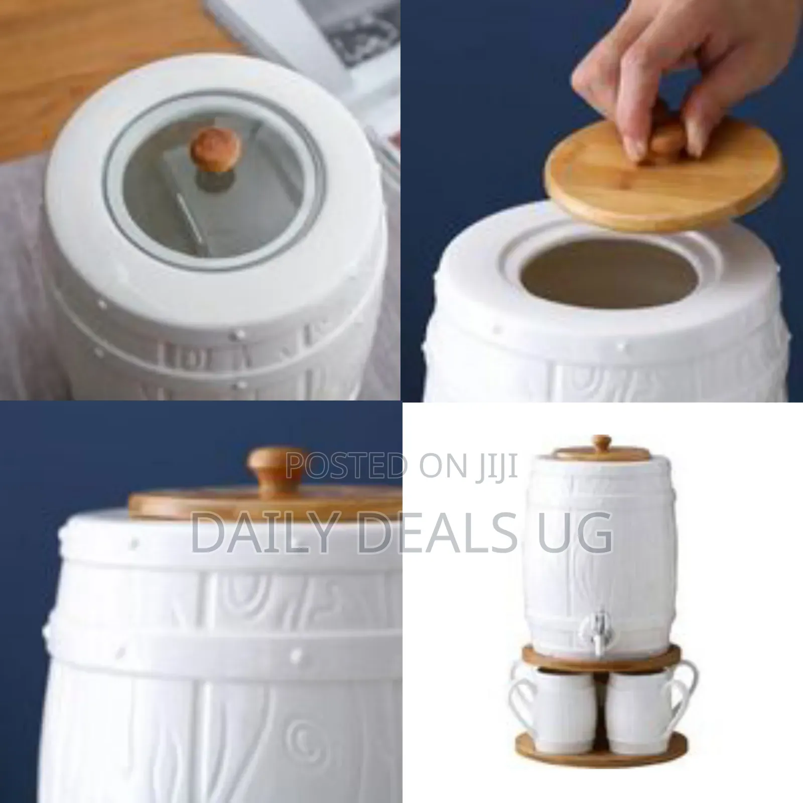 Ceramic Barrel Beverage Dispenser Set With Wooden Stand - Multicolor