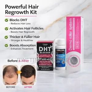 Minoxidil 5% Hair Growth Kit + DHT Blocker + Derma Roller