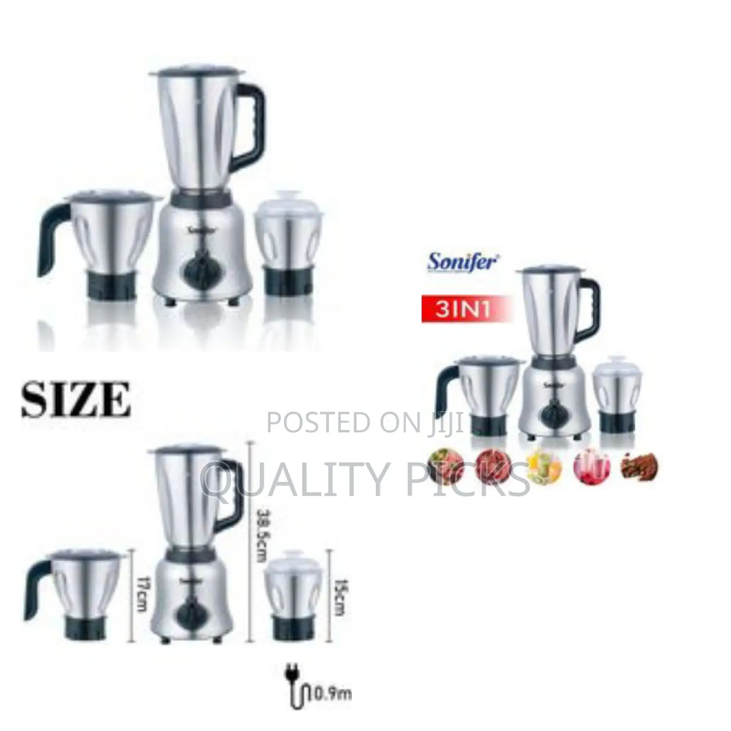 3in1 Stainless Food Processor Blender With Grinder and Mil