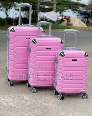 Set Of 3pcs Plastic Travel Suitcases Luggage Bags - Pink