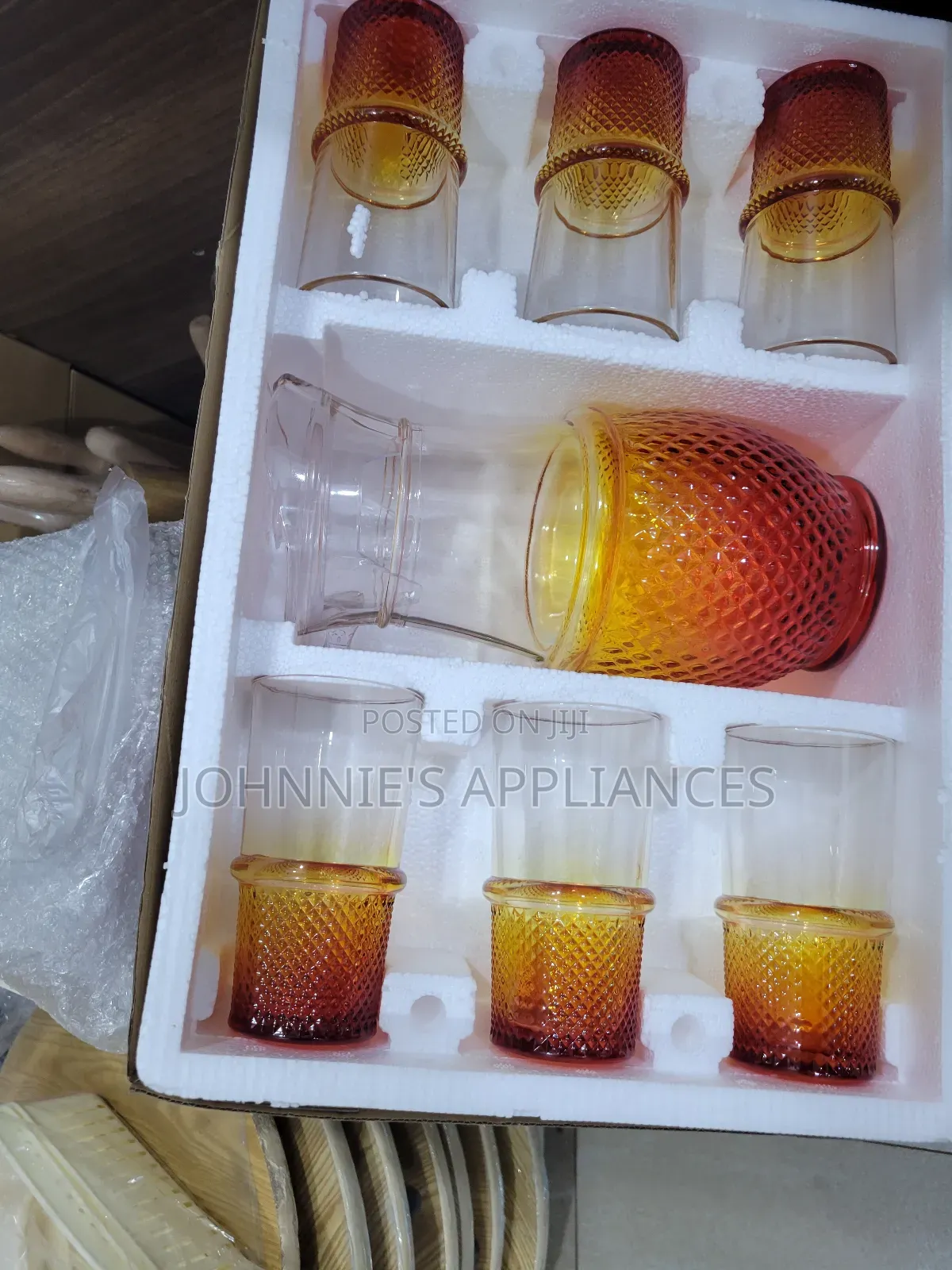 Elegant 7-Piece Gradient Glass Jug Tumbler Set – Diamond Pattern