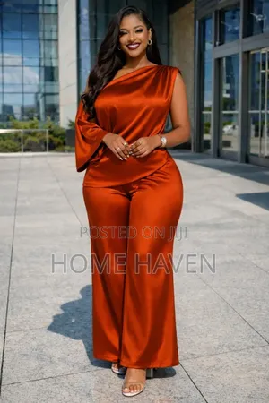 Asymmetric Pleated Neckline Paired With Elegant Trouser