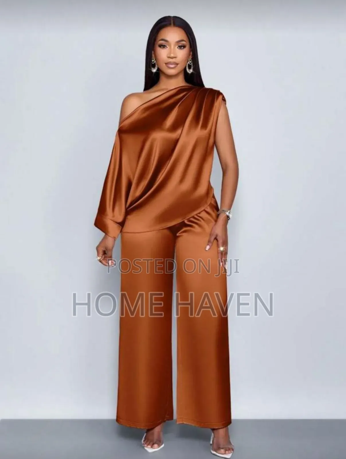 Asymmetric Pleated Neckline Paired With Elegant Trouser