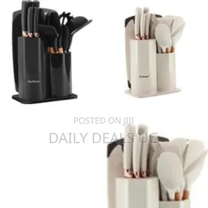 19-Piece Integrated Kitchen Knife and Cooking Utensil Block Set