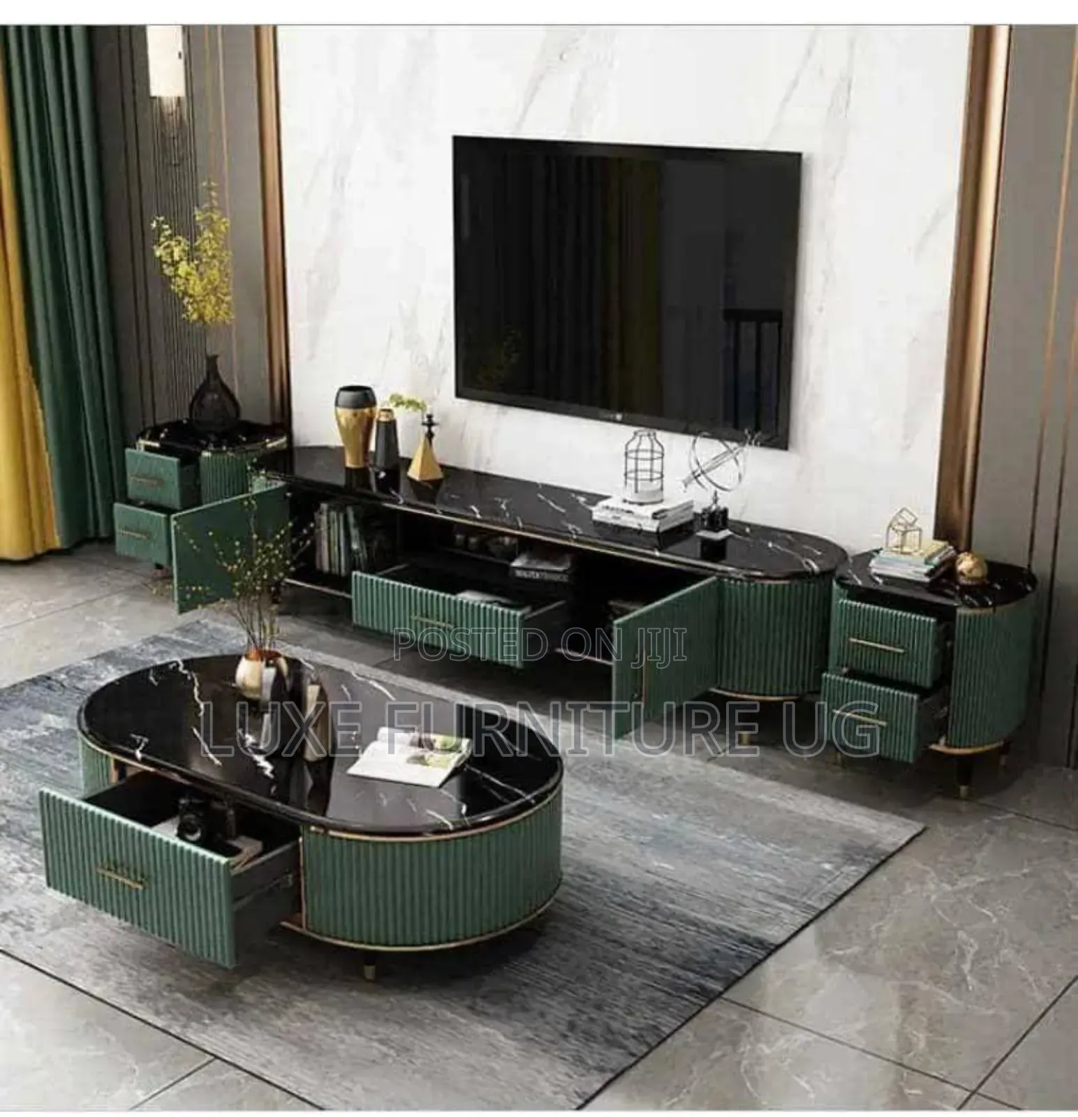 A Set of Tv Stand Centre Table/Side Stools Set