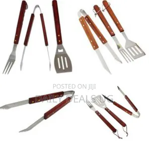 3-Piece Wooden-Handled Barbecue Grilling Tool Set - Multicolor