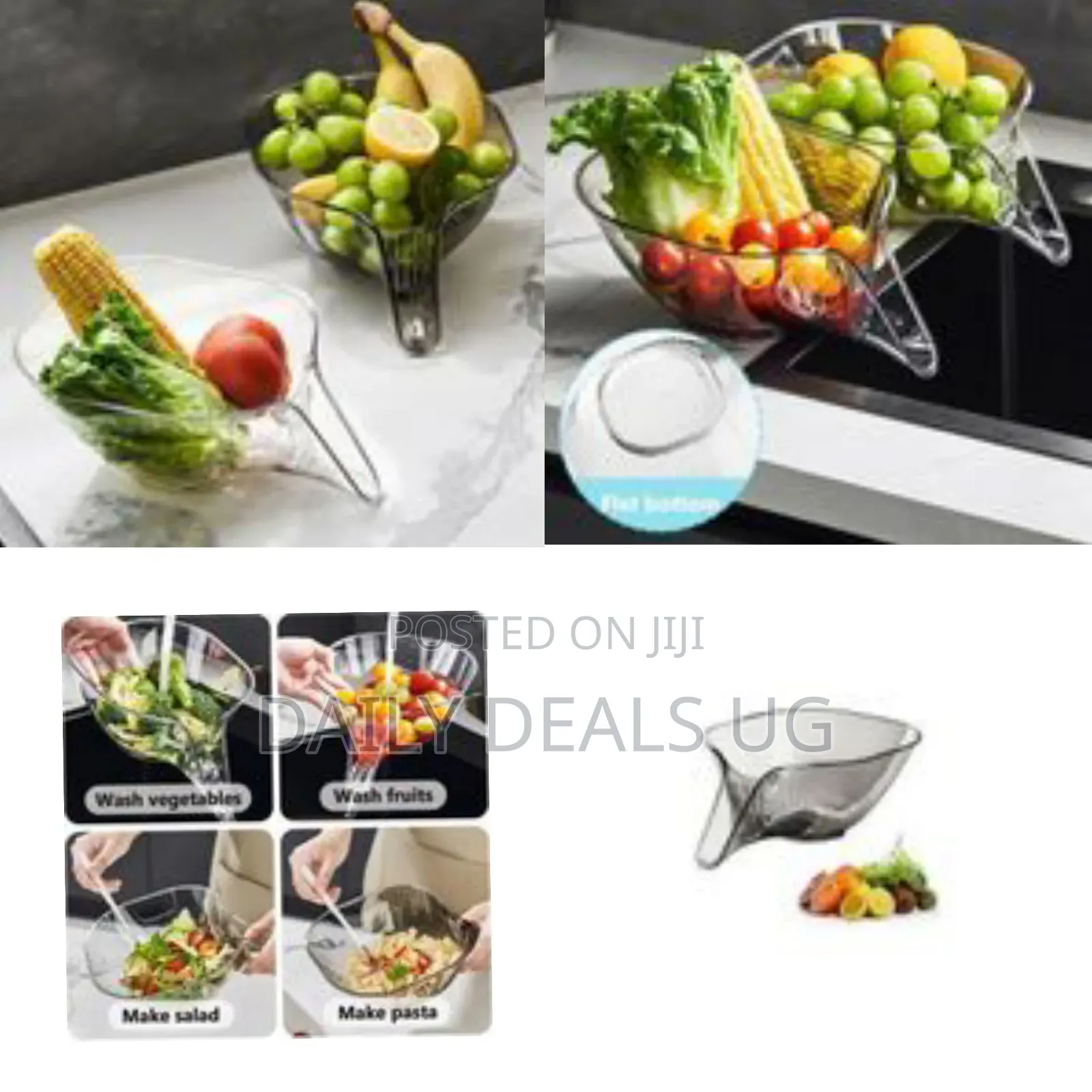 Elegant Clear Glass-Style Serving Bowl With Integrated Strainer