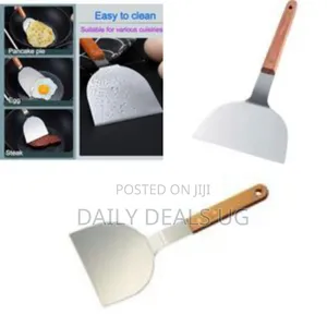 Professional Stainless Steel Wide Turner With Wooden Handle-Multicolor