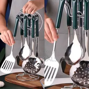 Premium Stainless Steel Kitchen Utensil Set With Stand - Silver