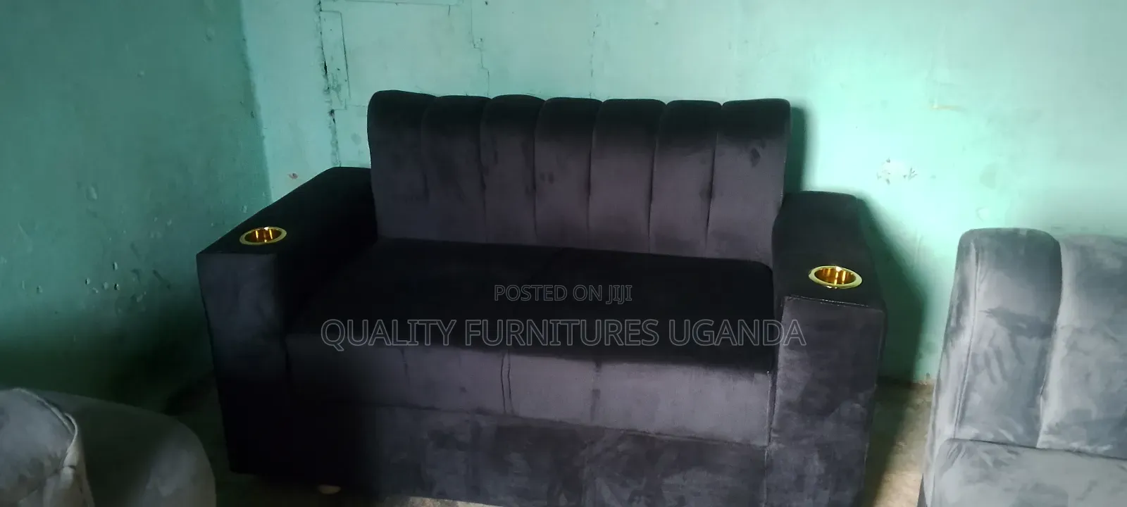 High Density Fabric/Black 2 Seater Sofa