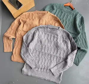 Honeycomb Cable-Knit Crew Neck Sweaters,