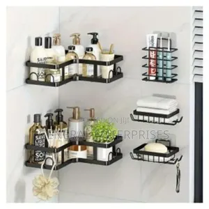 Black 5-Piece or 2-Piece Corner Shower Caddy Set