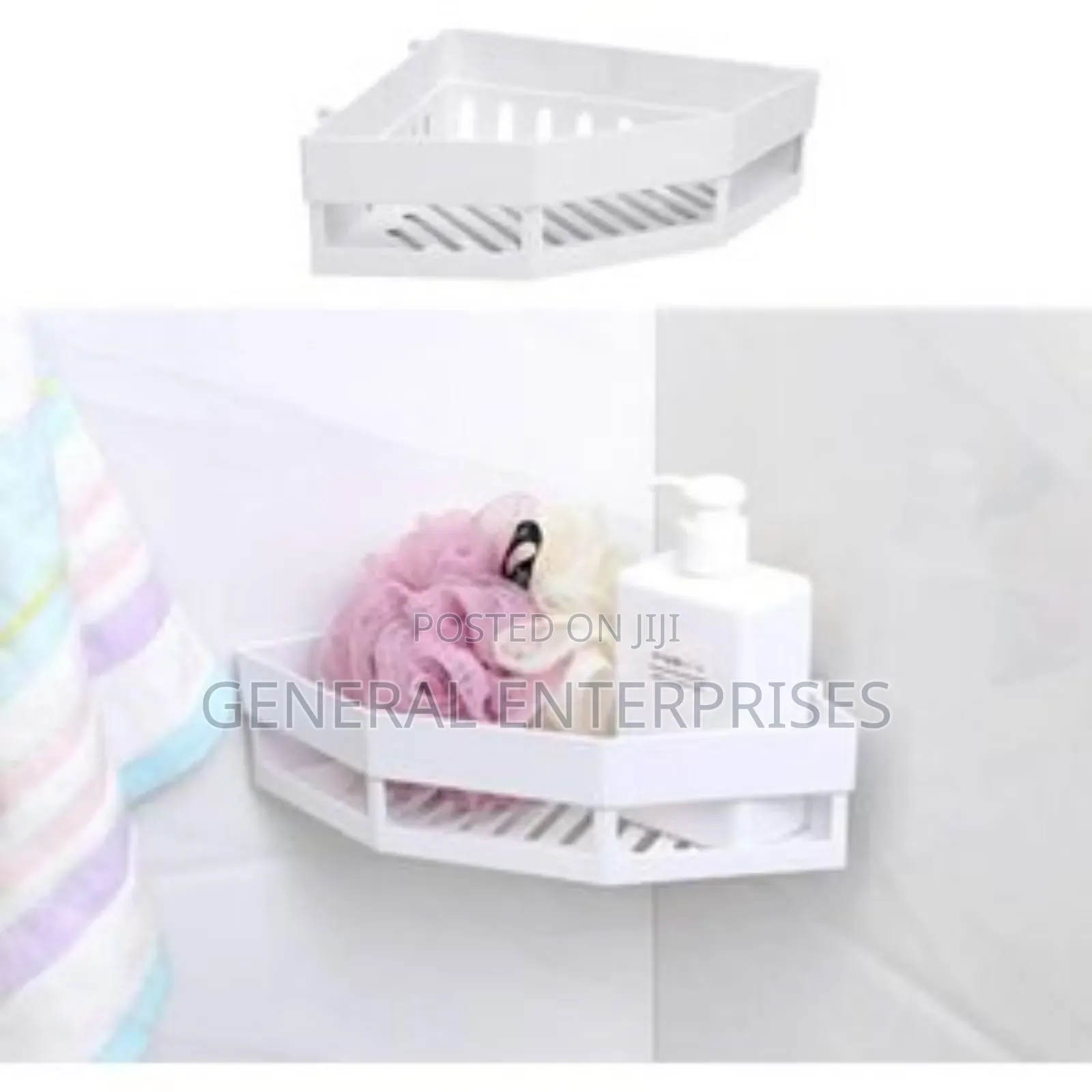 White Plastic Wall-Mounted Corner Shower Caddy