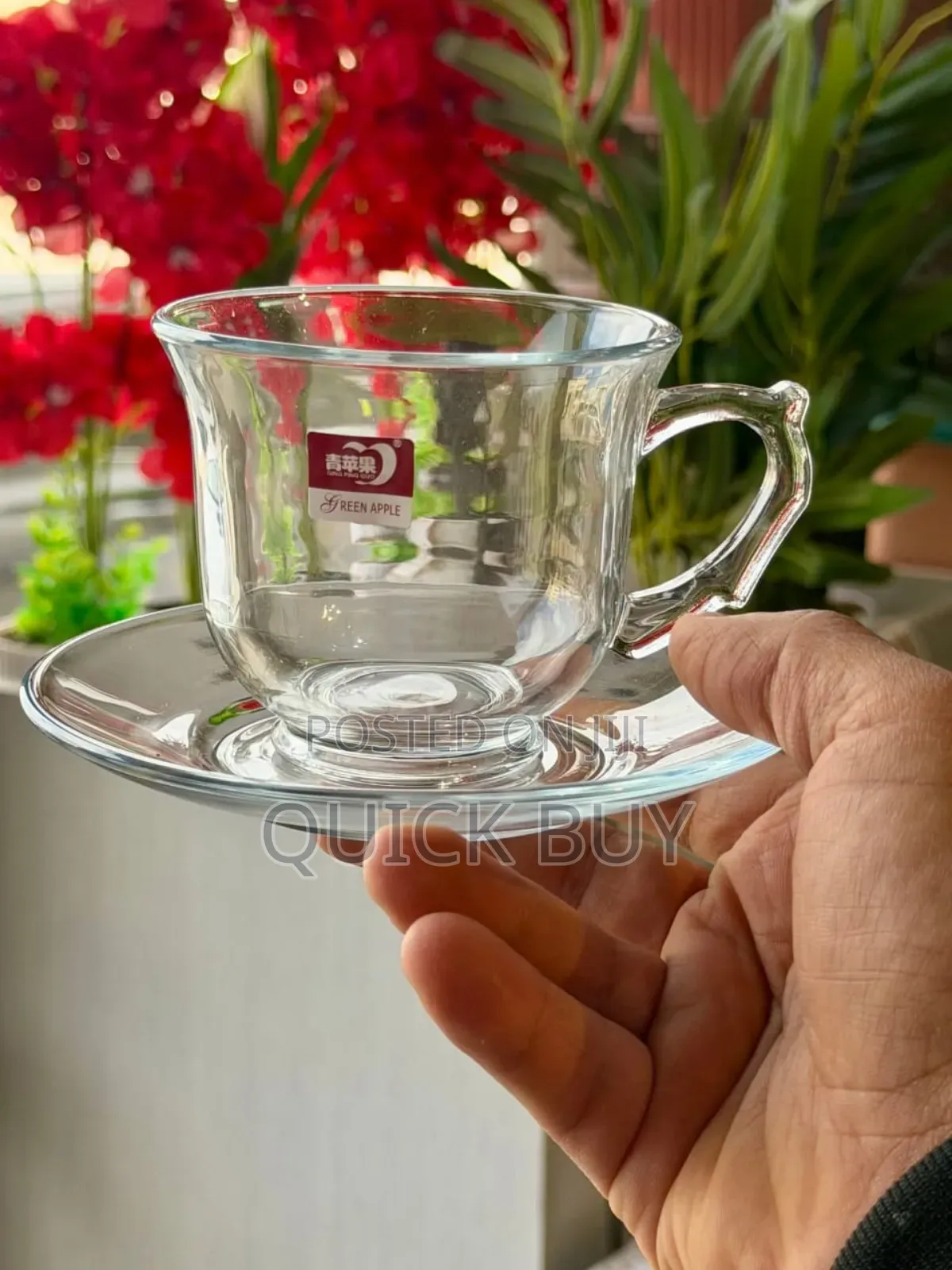 Elegant Clear Glass Tea or Coffee Cups With Matching Saucers - 6-Piece