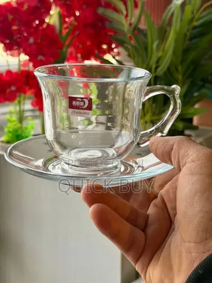 Elegant Clear Glass Tea or Coffee Cups With Matching Saucers - 6-Piece
