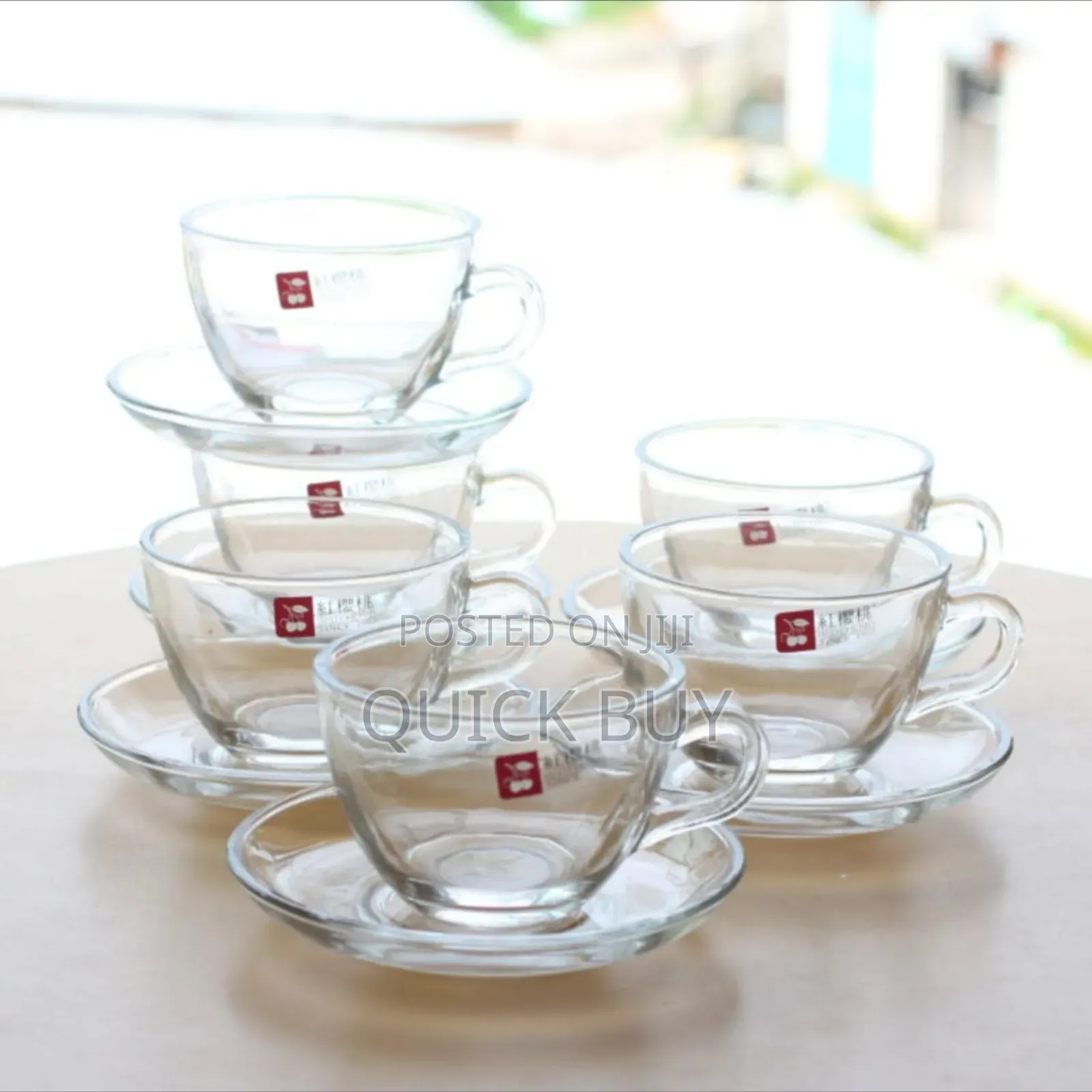 Elegant Clear Glass Tea or Coffee Cups With Matching Saucers - 6-Piece