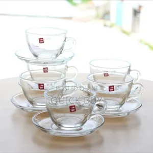 Elegant Clear Glass Tea or Coffee Cups With Matching Saucers - 6-Piece