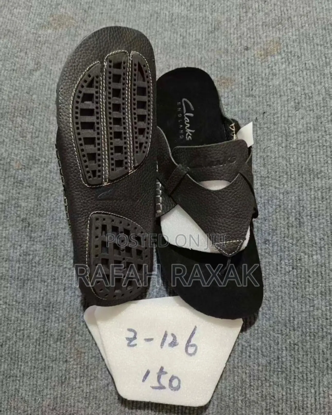 Original Black Clarks Leather Flip Flops Sandals