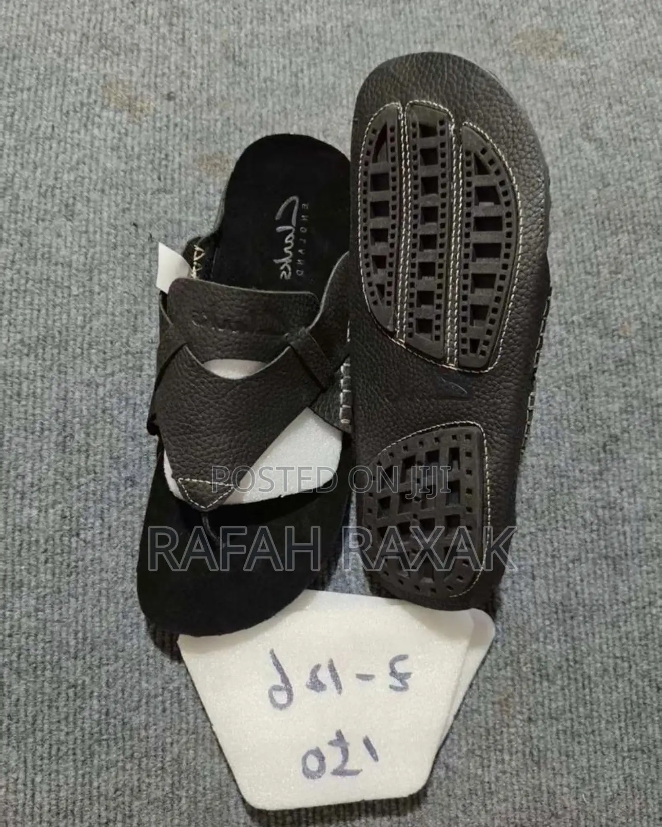 Original Black Clarks Leather Flip Flops Sandals