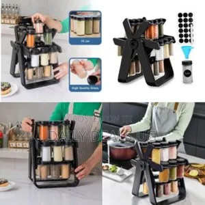 Rotating Ferris Wheel Spice Rack With 18 Glass Jars - Multicolor
