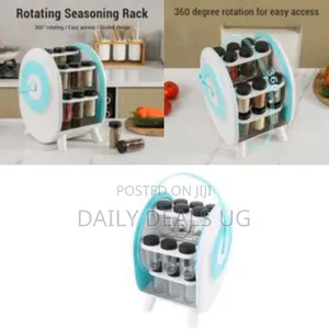 Rotating Seasoning Rack With Integrated Glass Jars - Multicolor