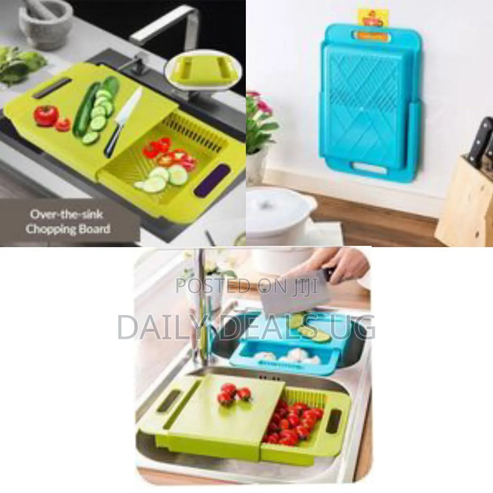 Versatile Over-the-Sink Cutting Board and Colander System - Multicolor
